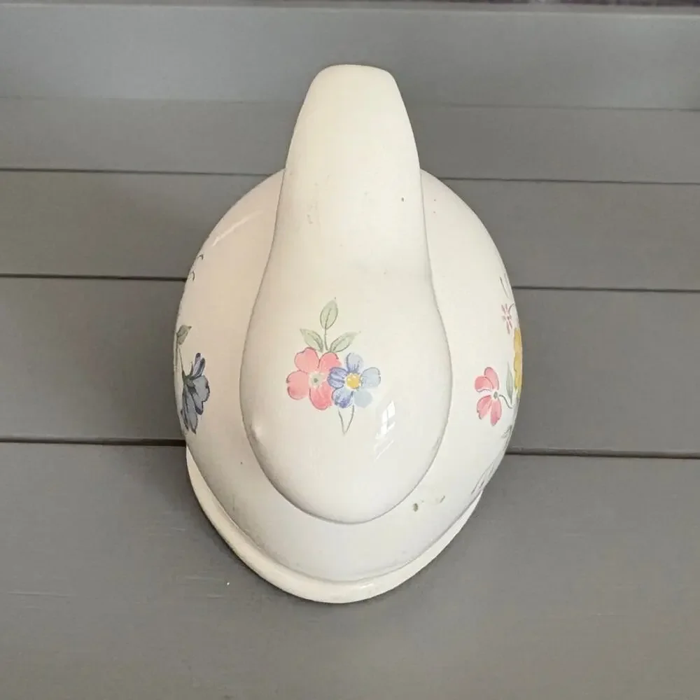 Vtg 1980s Porcelain Floral Rabbit Trinket Box